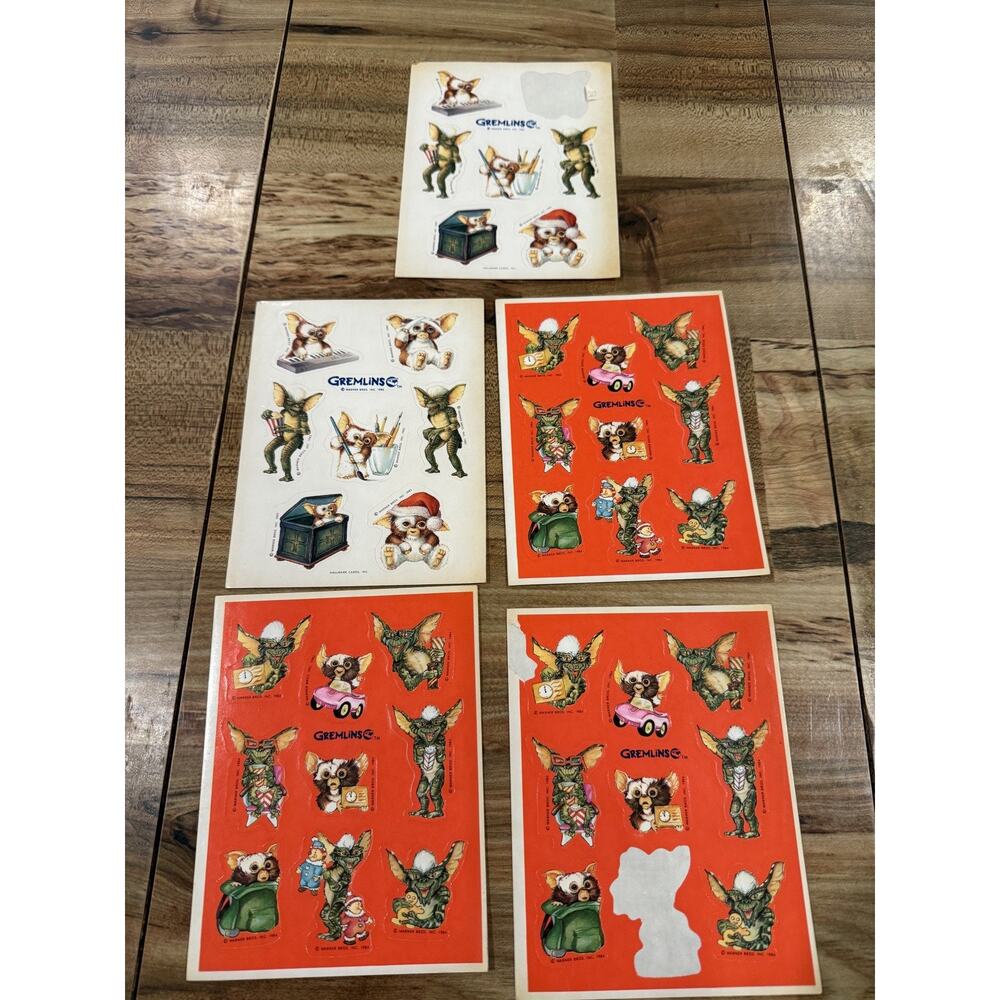 5 Sheets of Rare Vintage 1984 Warner Bros. Stickers Gremlins Movie Gizmo Stripe